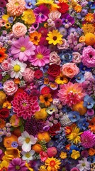 large assortment of colorful flowers are arranged together
