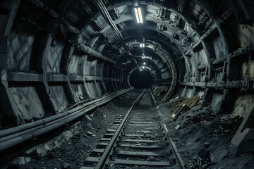 Underground railway tunnel in abandoned coal mine