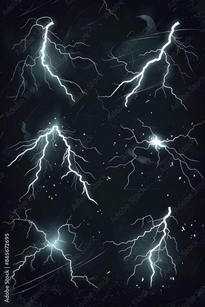 Poster a collection of lightning flashes illuminating the dark background