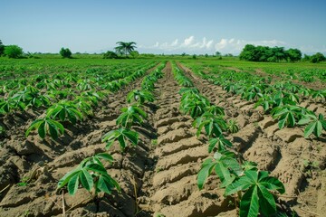 Cassava fields with many plants growing in hot dry weather