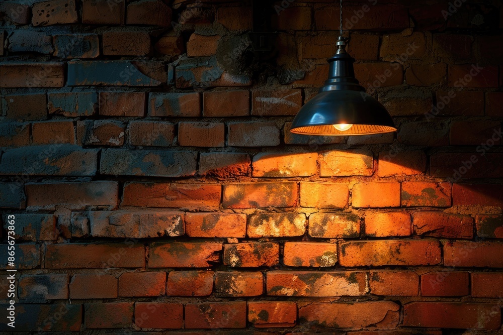 Poster a brick wall with a single light source illuminating the texture and cracks