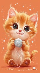 Fototapeta premium cute kitten with a ball of yarn