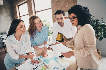 Photo of create business idea teamwork young people working together employees modern industrial open space style interior workplace