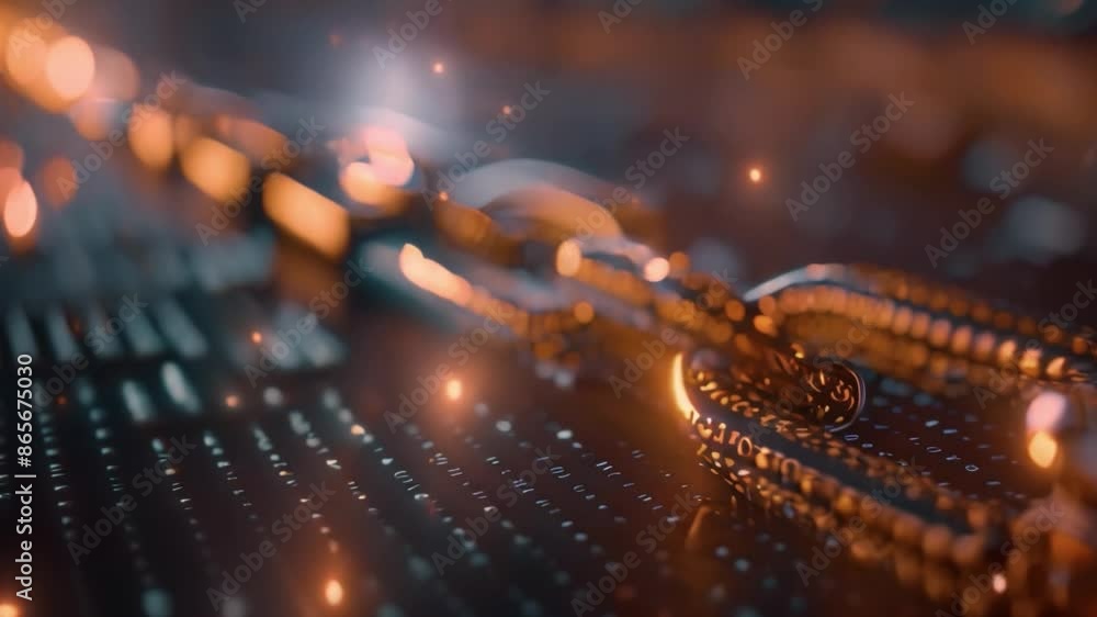 Aufkleber This close-up of a golden chain on a binary code background.