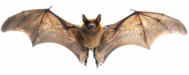 Obraz premium Bat in flight with wings fully extended against white background