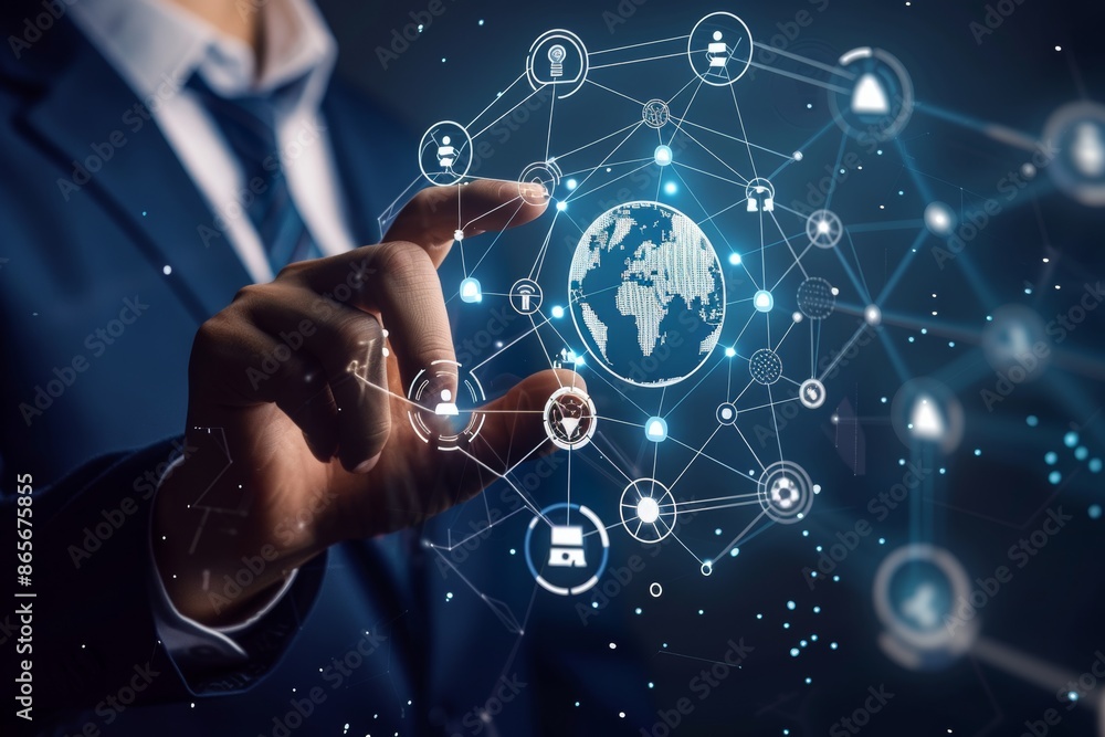 Poster global business integration with digital network icon for online connectivity in high quality image