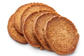 Freshly baked bread arranged neatly on a white background, suitable for food or kitchen-themed photoshoots