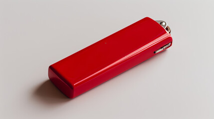 Red cigarette lighter on a white background. The lighter is blank, so you can add your own design.
