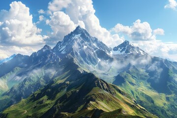 Fototapeta premium A mountain range with clouds in the sky, suitable for use as a background image or to represent nature and scenery