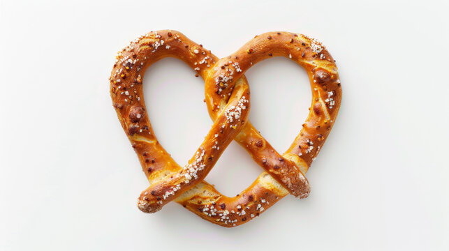 A pretzel in the shape of a heart, with a white background.