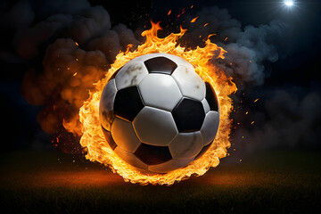 Fototapeta premium Soccer ball at full speed on fire