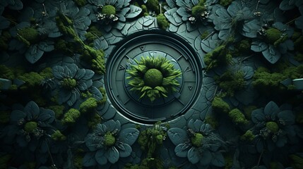 Naklejka premium A mesmerizing top-view image depicting an abstract, organic design with flowing lines and green leaf-like patterns.