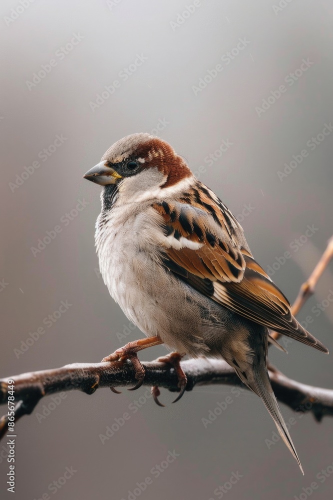Poster a small bird is sitting on a branch of a tree