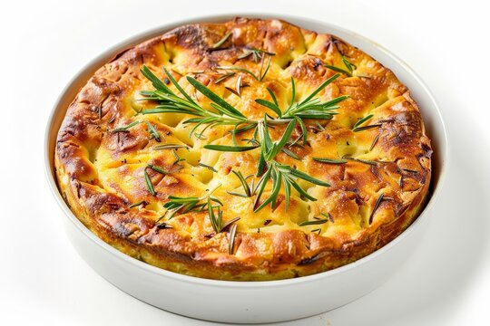 Chickpea flour pie from Liguria Tuscany and Nice France Baked with olive oil in the oven White background with clipping path
