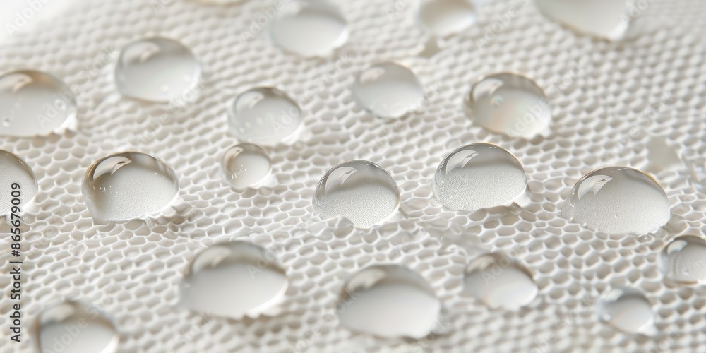 Fototapete macro shot of water droplets on a black hexagonal surface, showcasing the detailed and reflective pr