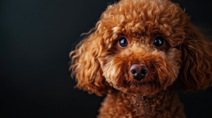 Red Toy Poodle Portrait on a Black Background