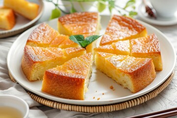 Classic Chinese sweet cassava cake slices on plate