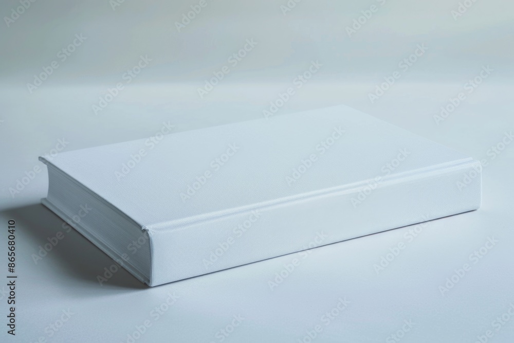 Poster a white box sitting on a table with a simple background, suitable for use in still life or product p