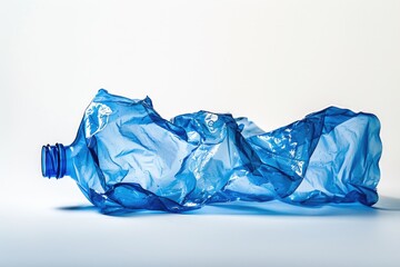 A single blue plastic bottle on a white flat surface