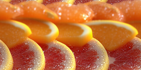 Overlapping slices of citrus fruit creating a vibrant pattern (tile)