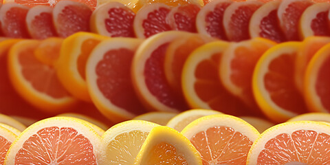 Overlapping slices of citrus fruit creating a vibrant pattern (tile)