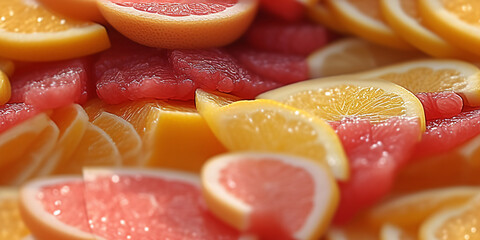 Overlapping slices of citrus fruit creating a vibrant pattern (tile)
