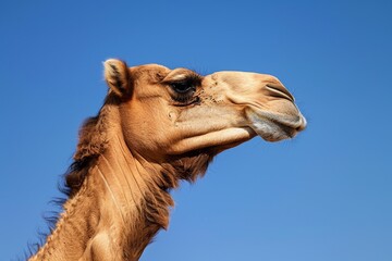 Dromedary camel against blue sky in UAE