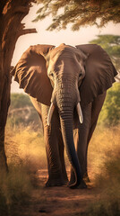 Obraz premium Majestic African Elephant Roaming in the Sunlit Plains of Africa