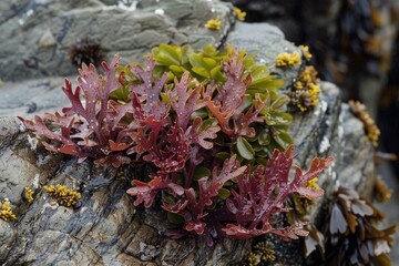 Dulse growing on coastal rocks in Galicia Spain