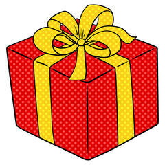 Box with gift pop art comic book cartoon style PNG illustration