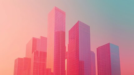 Abstract pastel-colored skyscrapers with a gradient background. Modern cityscape art. Great for urban planning and architectural designs