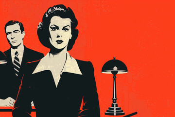 Retro Office Scene with Business Professionals