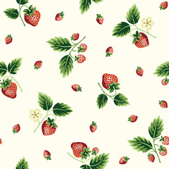 Cottage Core Garden Strawberry Patch Vector Seamless Pattern. Vintage Feed Sack Backdrop With Nostalgic Retro Design. Fresh Summer Fruit Background