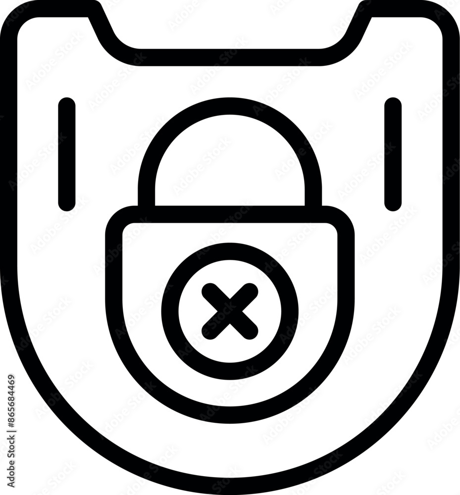 Poster line art style icon of a phone security breach showing error with closed lock icon