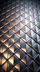 Fototapeta premium Metallic grid pattern on dark silver backdrop with lighting effects