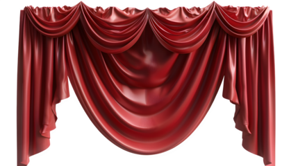 Red stage curtain for theater opera scene drape, PNG file, transparent background, isolated on white