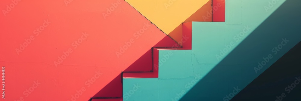 Poster colorful abstract staircase against a vibrant background with strong shadows. concept of progress an