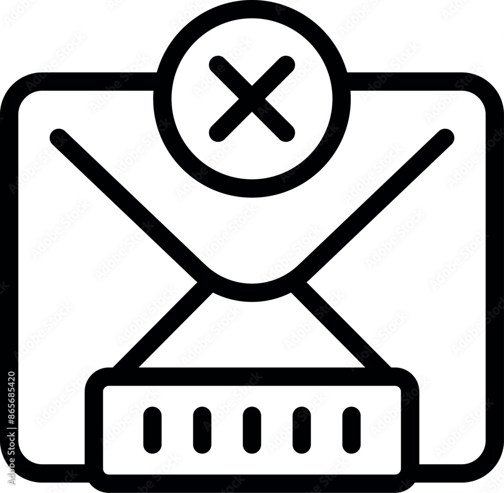 Poster line art icon of an envelope with a password field and a delete icon, representing the concept of un