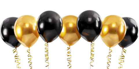 Gold and black festival balloons isolated on transparent or white background 
