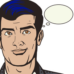 Man face with text bubble pop art style PNG illustration. Comic book style imitation