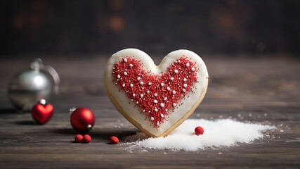 Fototapeta premium heart shaped Christmas cookies on a wooden table