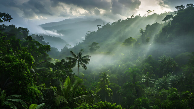 Stunning landscape of the Sinharaja Forest Reserve in Sri Lanka with dense rainforest and endemic species 