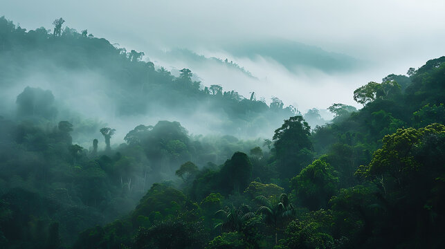 Stunning landscape of the Sinharaja Forest Reserve in Sri Lanka with dense rainforest and endemic species 