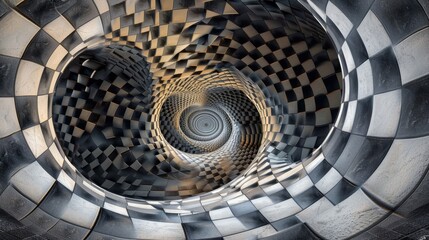 An endless tunnel of geometric shapes.Recursion