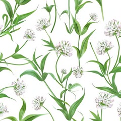 Colorful Pattern Flowers. Vector Pattern of Chives Blossom. Wild Flowers Reference.