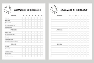 Simple summer checklist printable, daily schedule