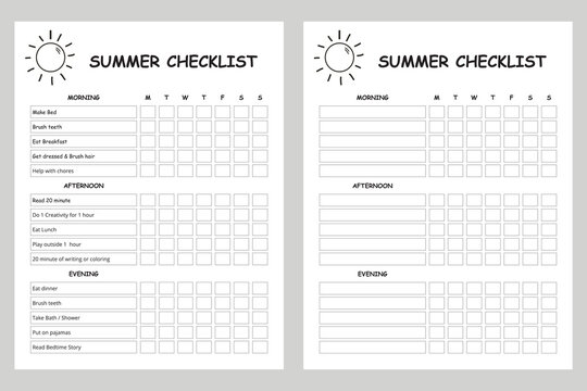 Simple summer checklist printable, daily schedule