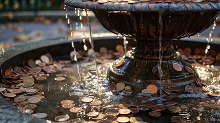 A fountain full of coins