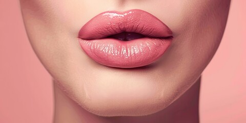 beautiful plump lips, close-up photo, realistic photo, soft pink shade, natural lip color