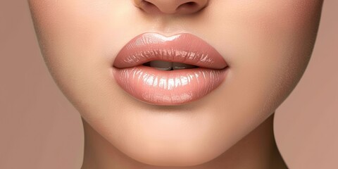 Fototapeta premium beautiful plump lips, close-up photo, realistic photo, soft pink shade, natural lip color